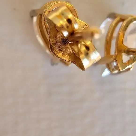 14k Real Gold Solitaire Cubic Zirconia Stud Earrings - 5 X 7mm, 1.32g - Picture 7 of 8